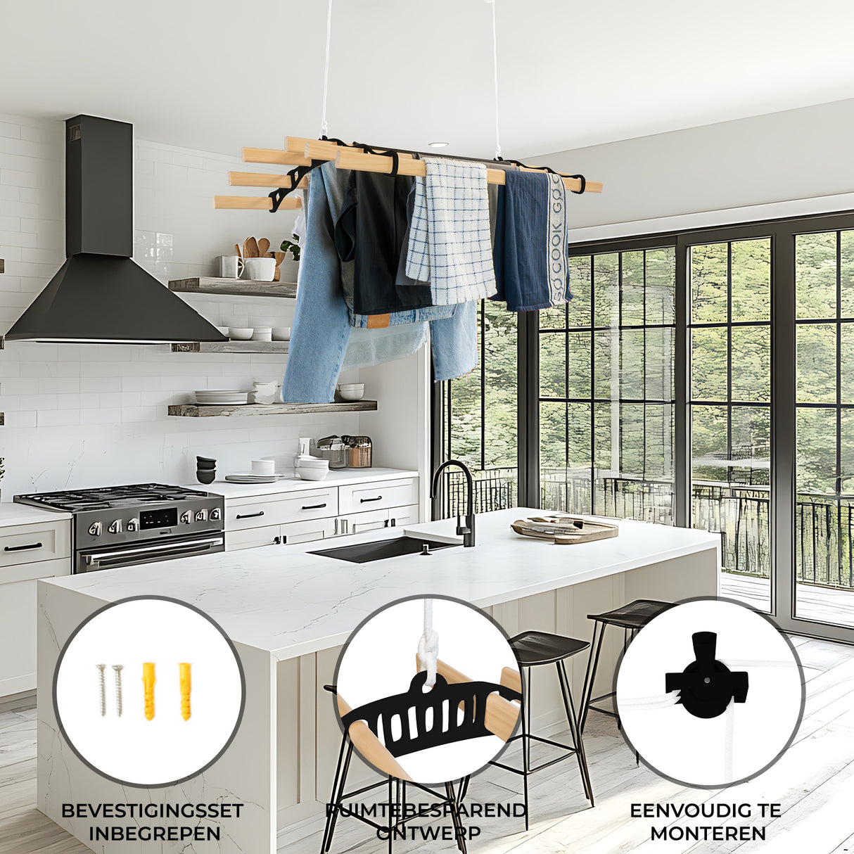 Kledingrek Plafond Katrol - Zwart– 0.9m