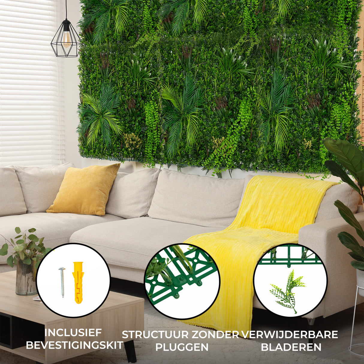 Alina Kunstplanten Wandpaneel - 100cm x 100cm