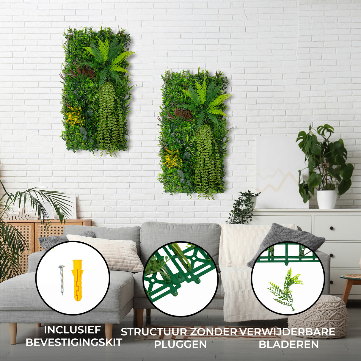 Alina Kunstplanten Wandpaneel x 2 - 50cm x 100 cm