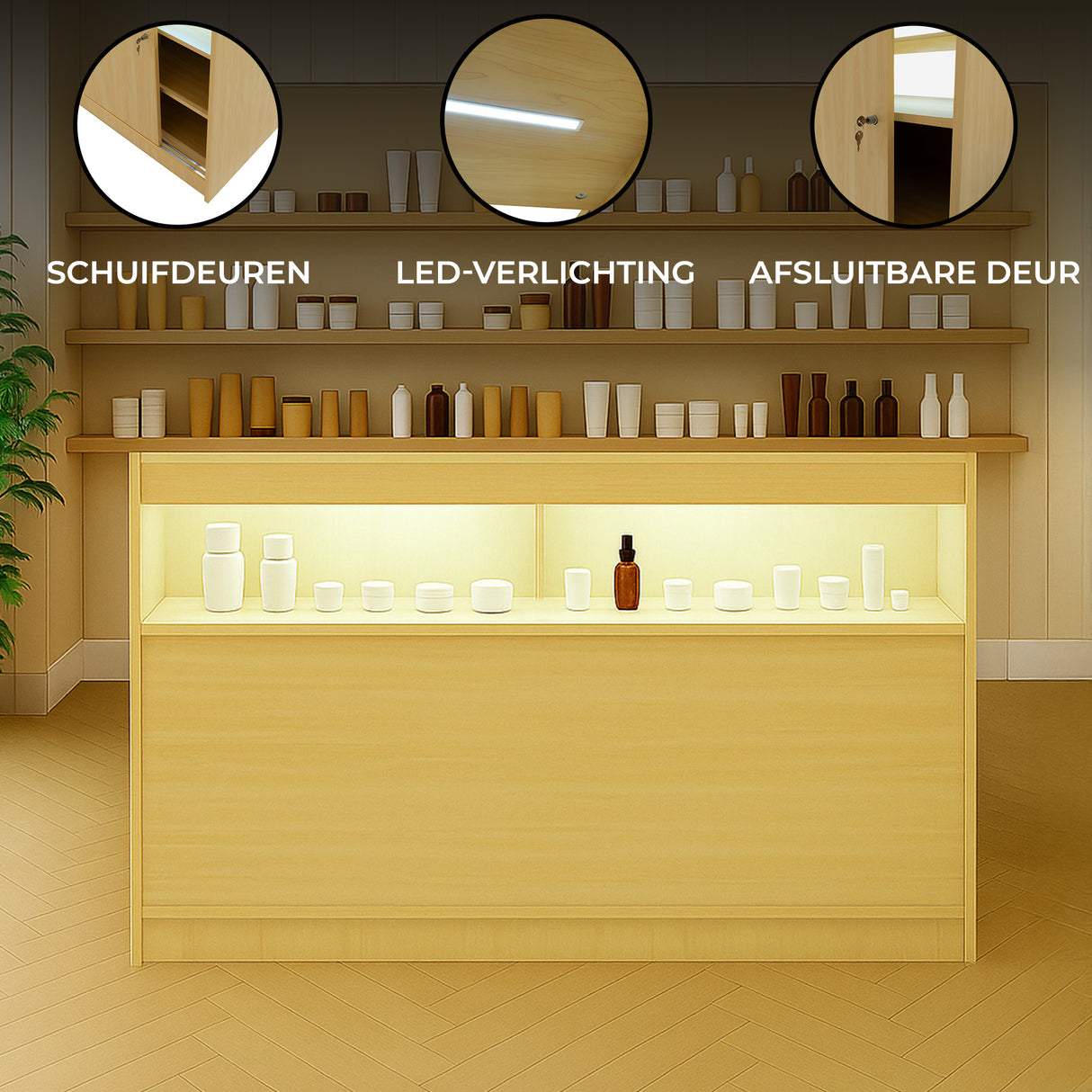 LED Detailhandel Winkel Toonbank B1500 - Esdoorn