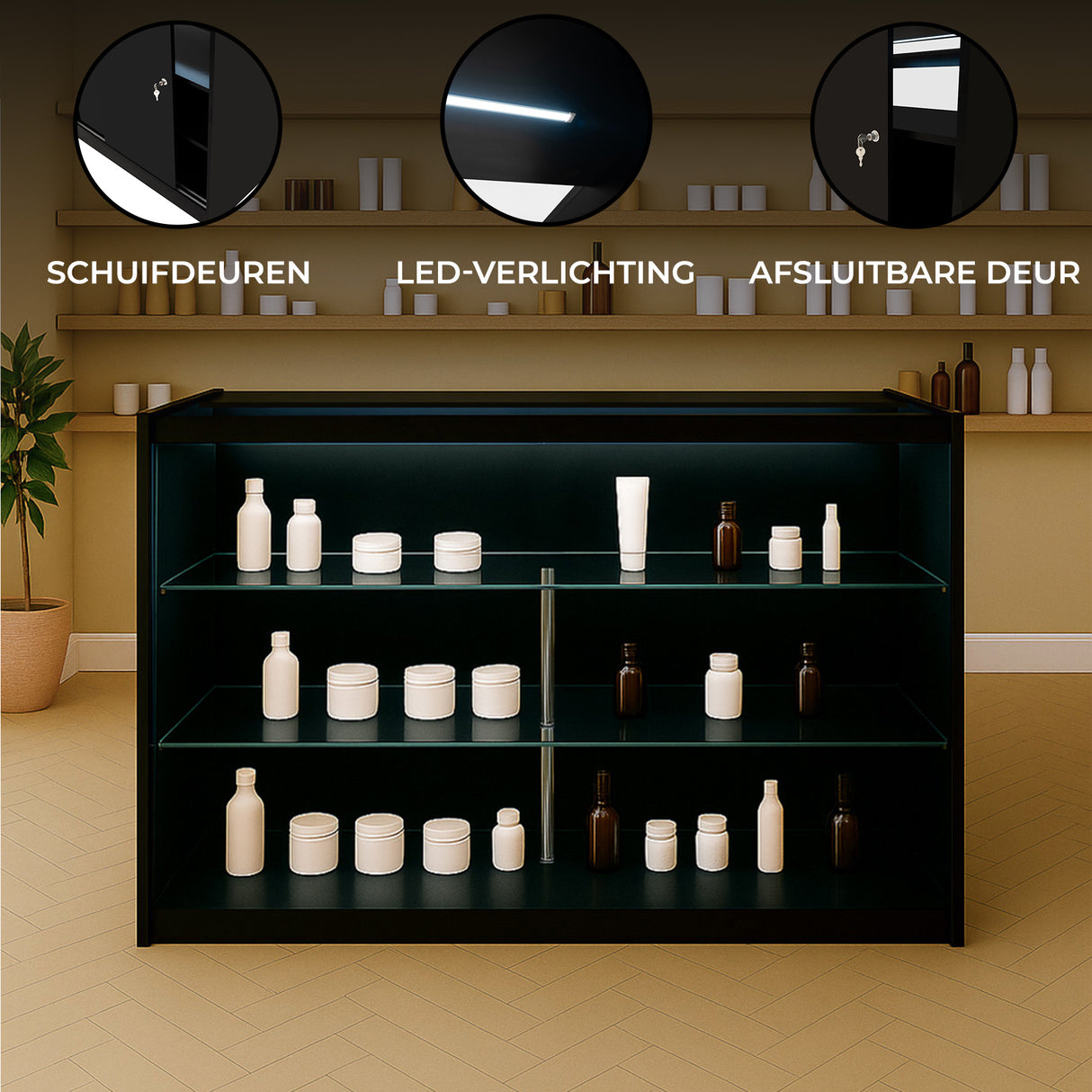 LED Detailhandel Winkel Toonbank K1500 - Zwart