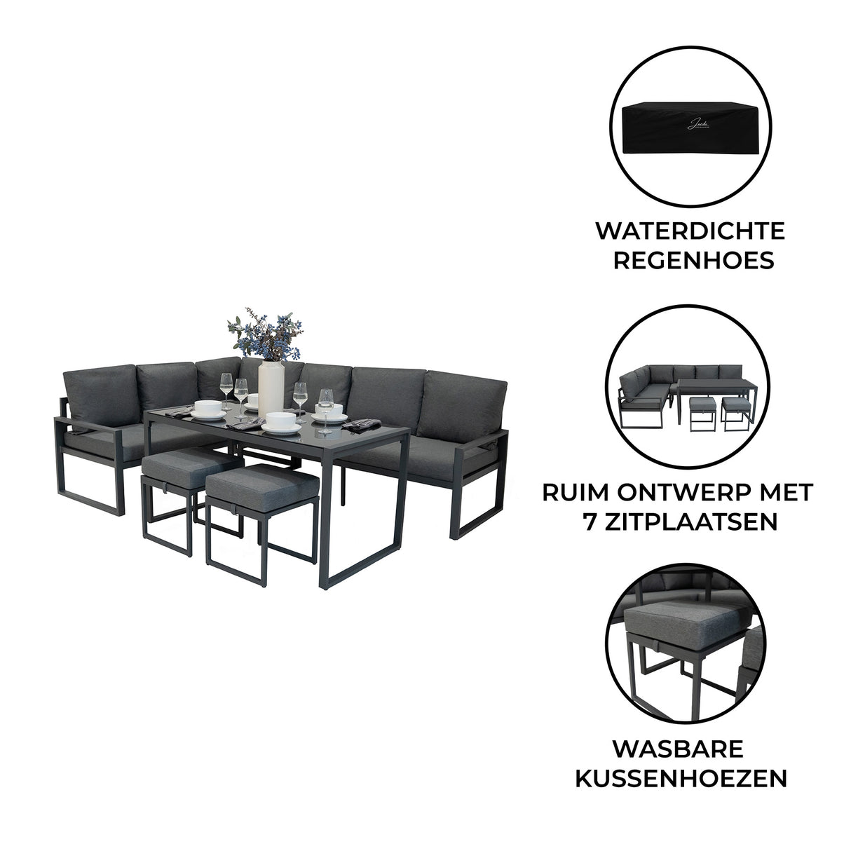 Aluminium Hoek Loungeset - Antraciet Grijs