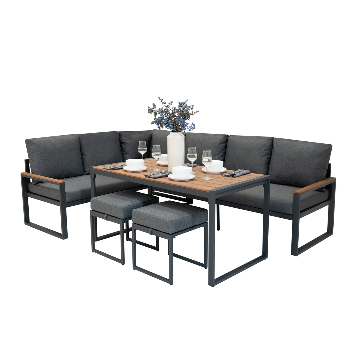 Aluminium Hoek Loungeset - Houteffect