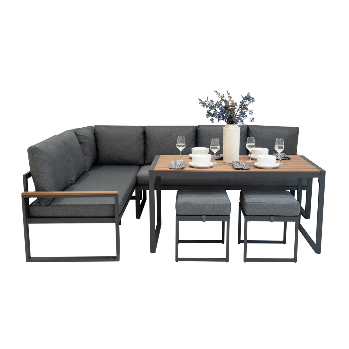 Aluminium Hoek Loungeset - Houteffect