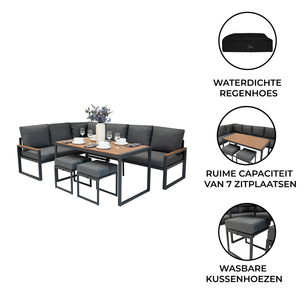 Aluminium Hoek Loungeset - Houteffect