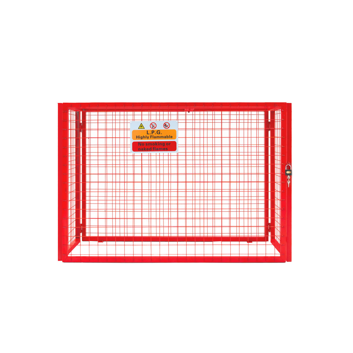 Opvouwbare gaas opslagkooi voor gasflessen in helder rood, met een stevige metalen constructie en een veilige sluiting, afmetingen 100cm x 140cm x 50cm