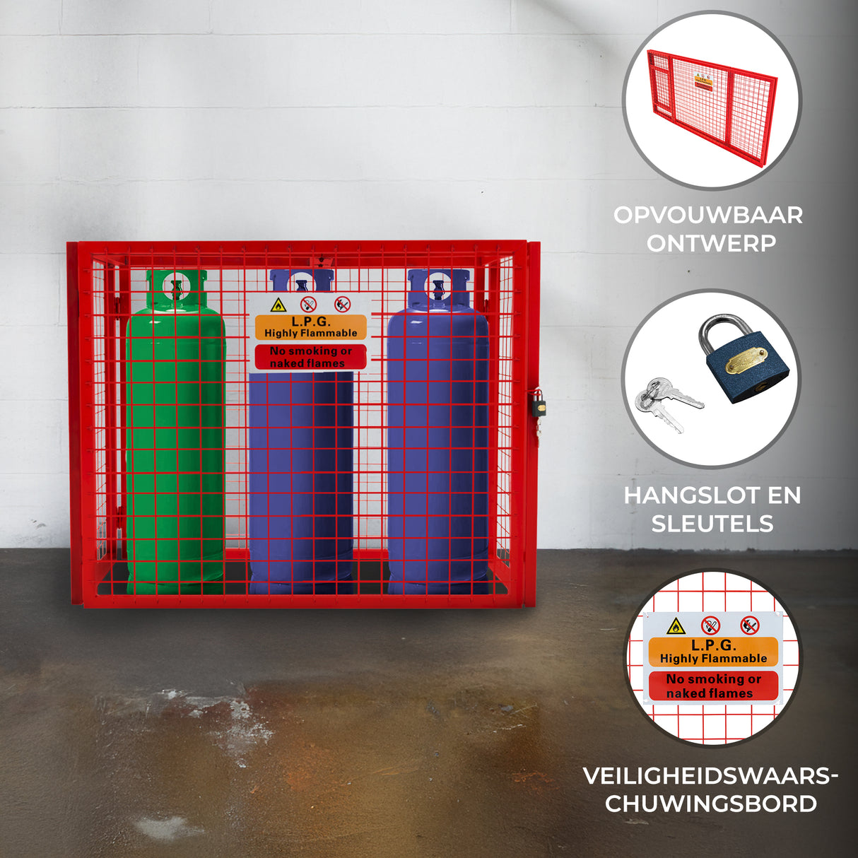 Opvouwbare Gaas Opslagkooi voor Gasflessen Rood – 92 cm x 110 cm x 50 cm