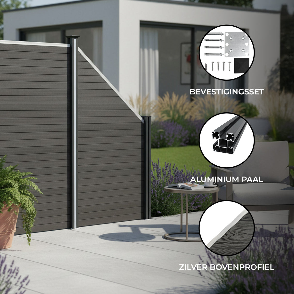 Composiet Schuin Schutting Paneel - Grijs