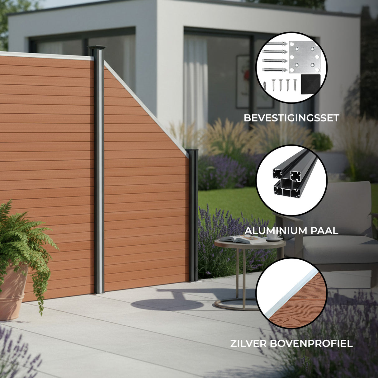 Composiet Schuin Schutting Paneel - Bruin