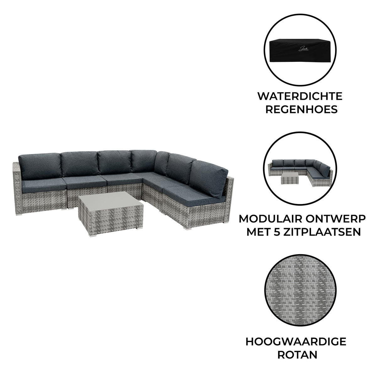 Rotan Modulaire 7-delige Meubelset - Grijs
