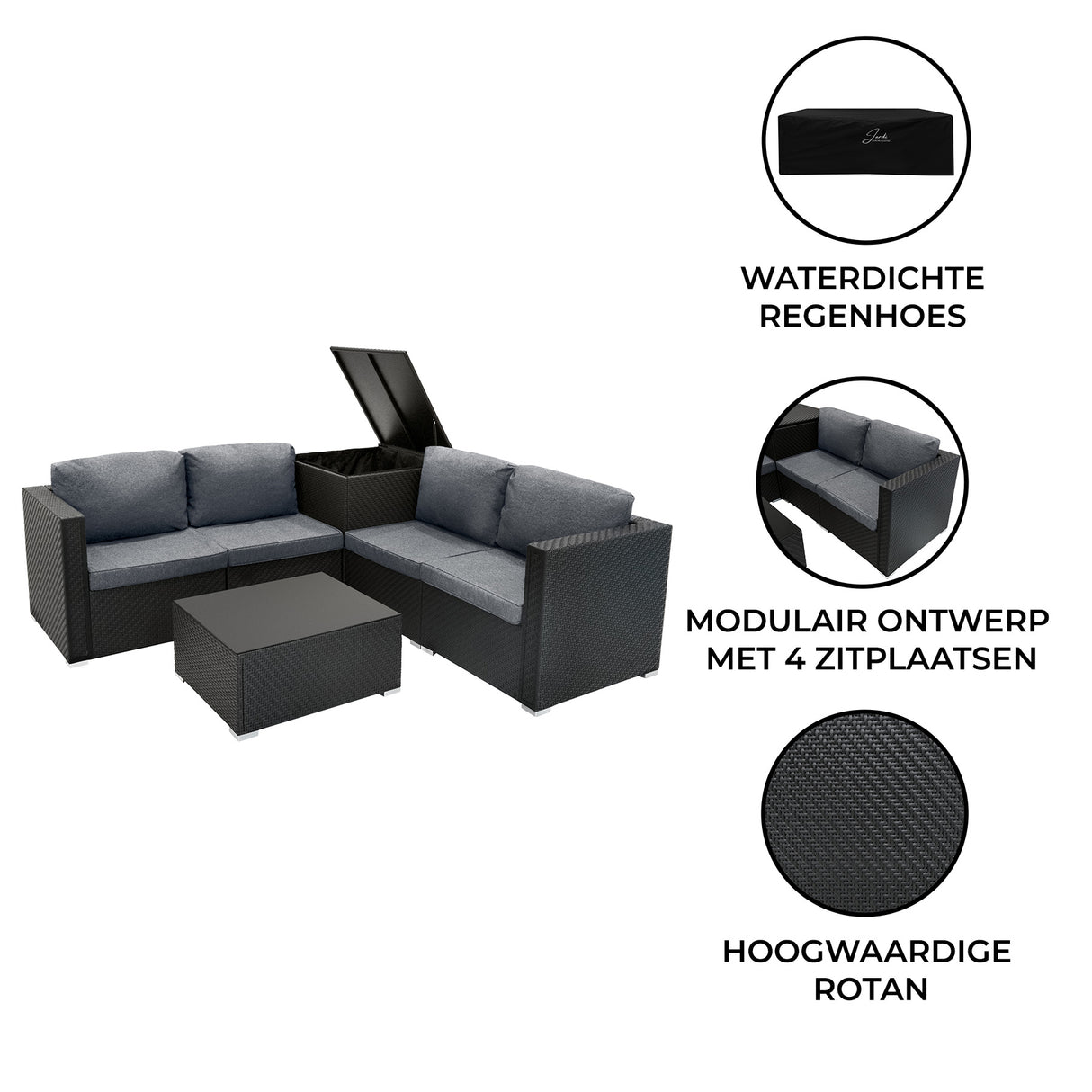 Rotan Modulaire 6-Delige Meubel Set - Zwart