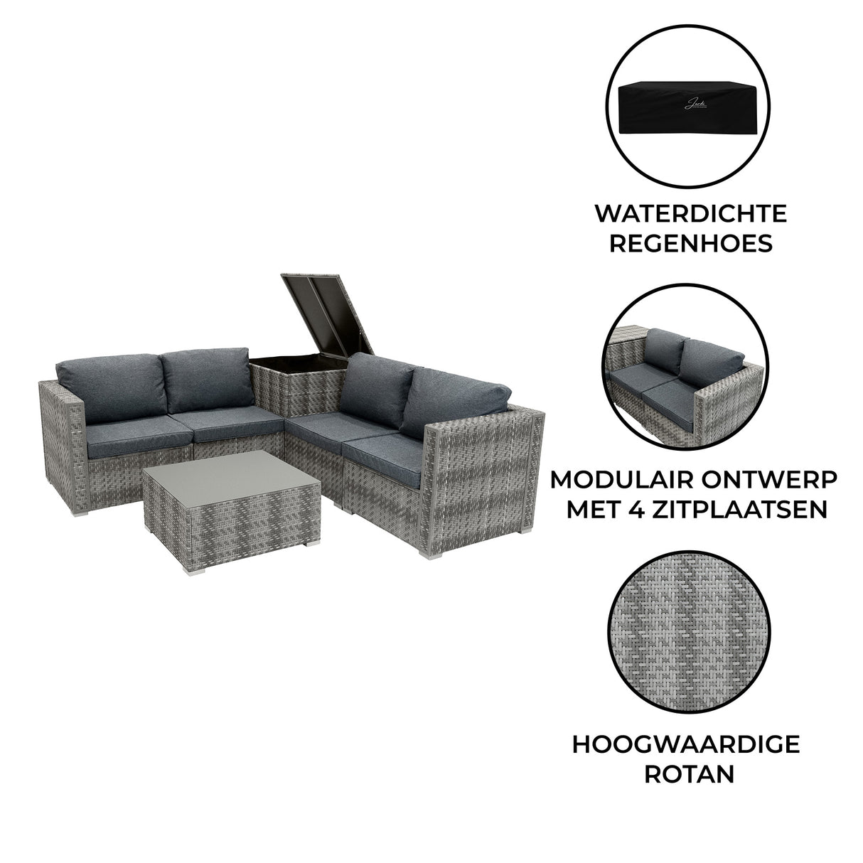 Rotan Modulaire 6-Delige Meubel Set - Grijs