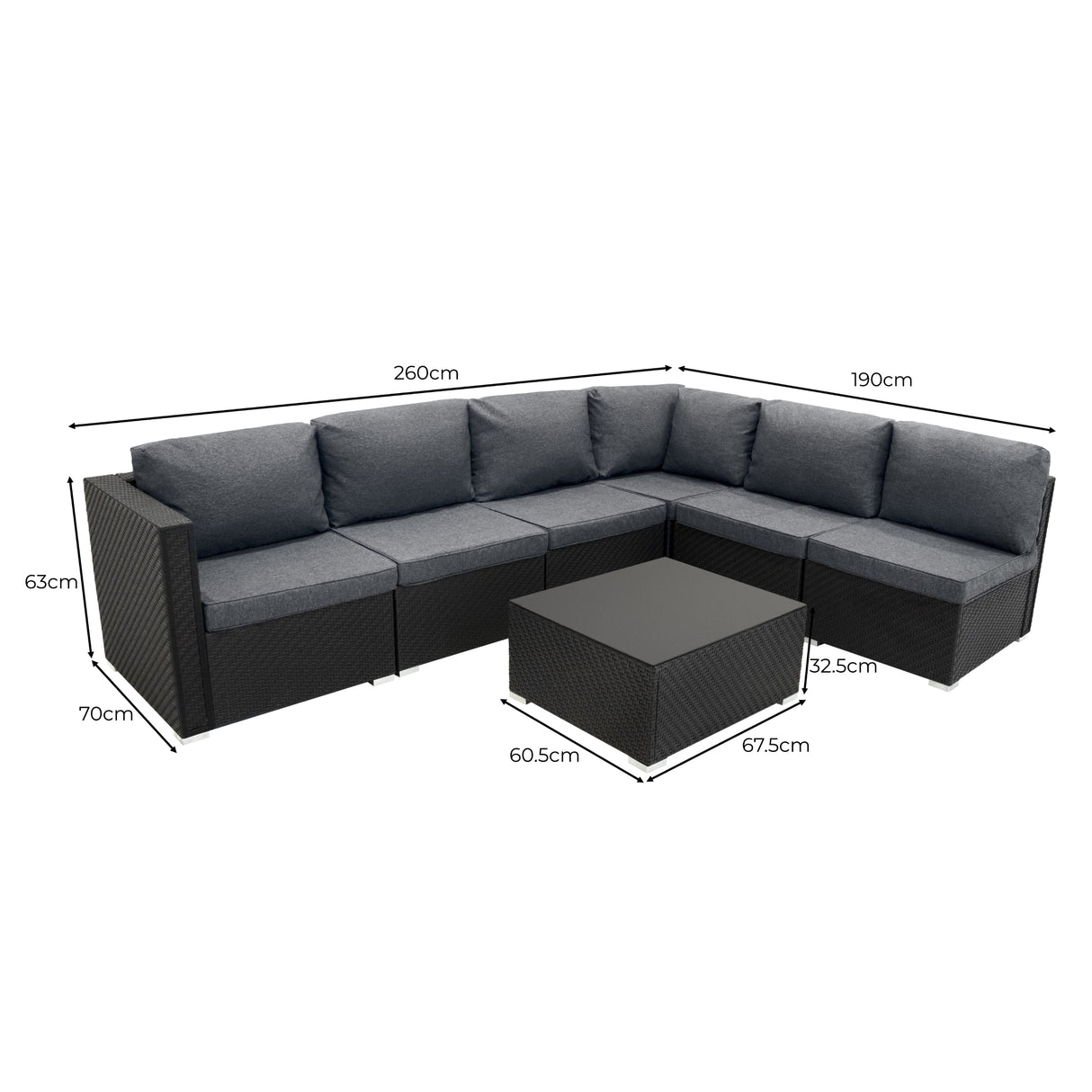 Rotan Modulaire 7-Delige Meubelset & 996L Opbergbox - Zwart