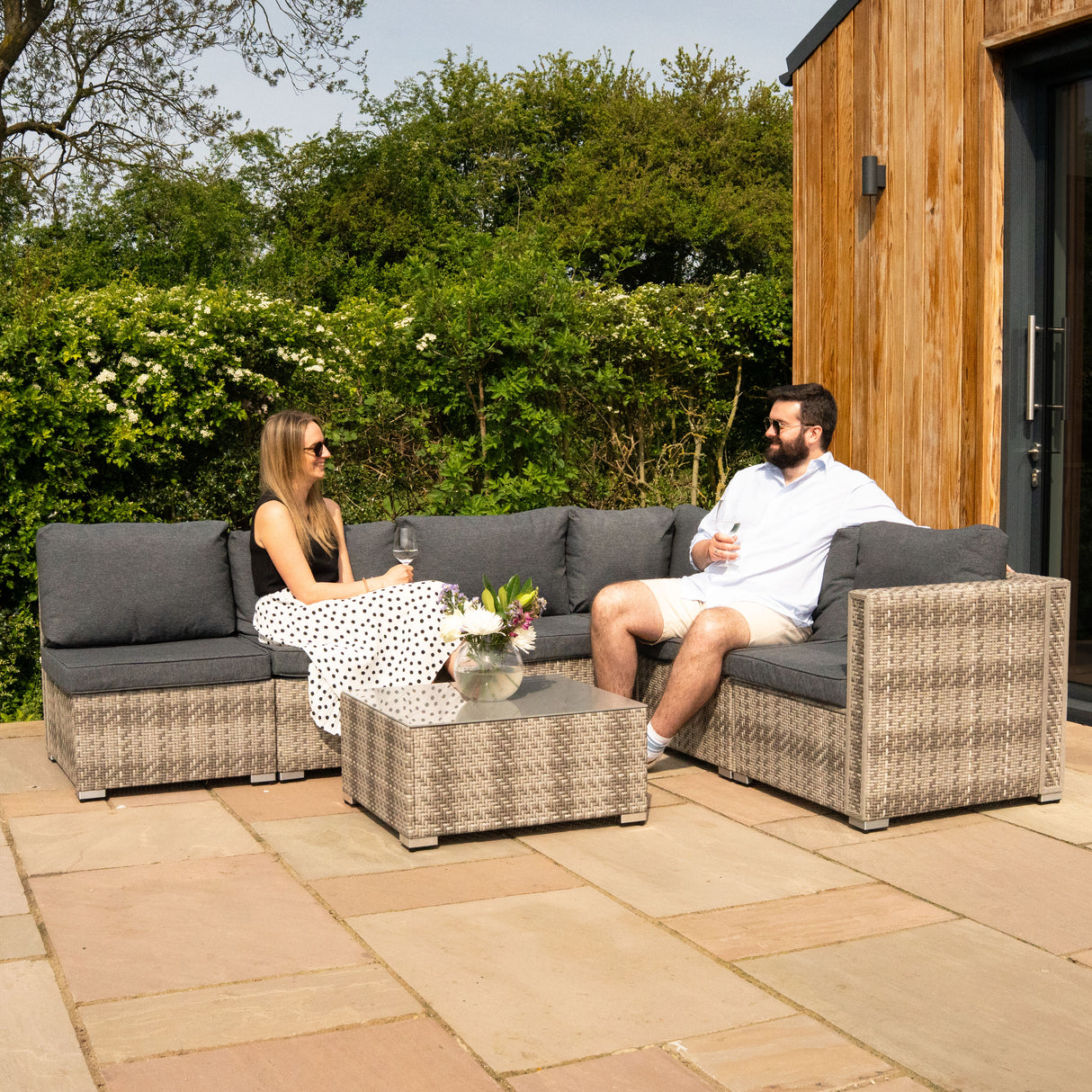 Rotan Modulaire 7-Delige Meubelset & 700L Opbergbox - Grijs