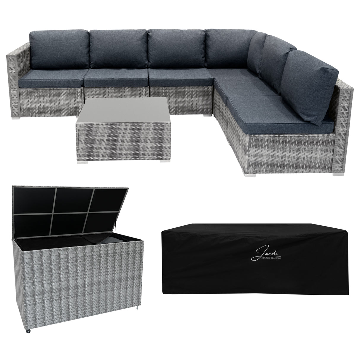 Rotan Modulaire 7-Delige Meubelset & 996L Opbergbox - Grijs