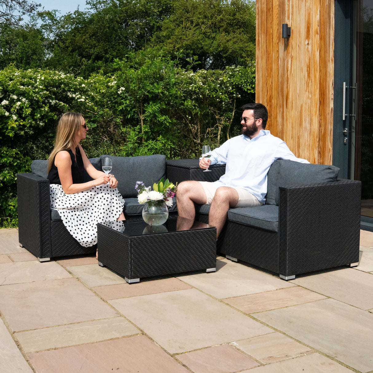 Rotan Modulaire 6-Delige Meubelset & 700L Opbergbox - Zwart