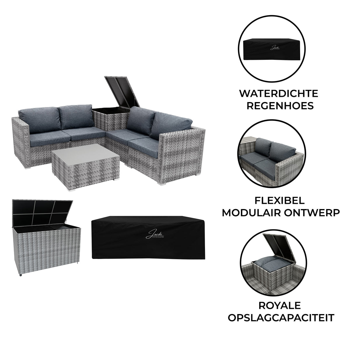 Rotan Modulaire 6-Delige Meubelset & 700L Opbergbox - Grijs