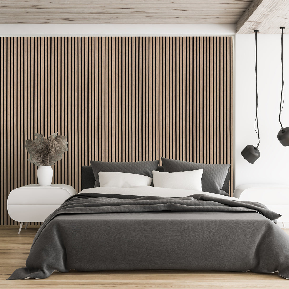 Akoestische Wandpanelen met Lamellen x 3 – Licht Walnoot