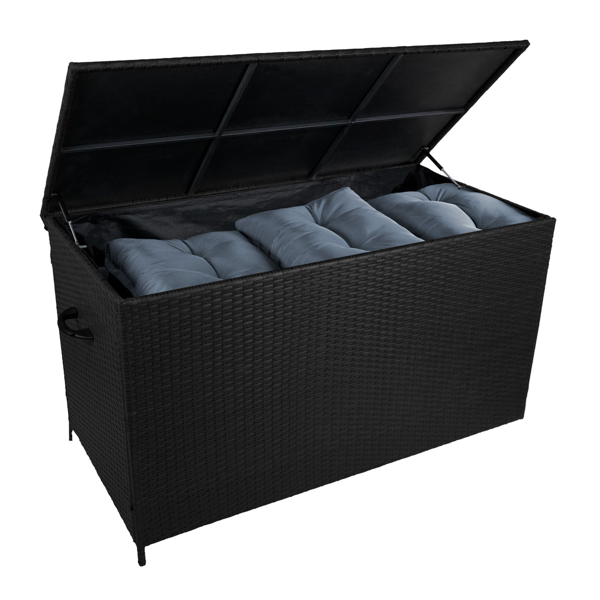 Aluminium Hoek Loungeset met Zwarte Rotan Opbergbox - Houteffect