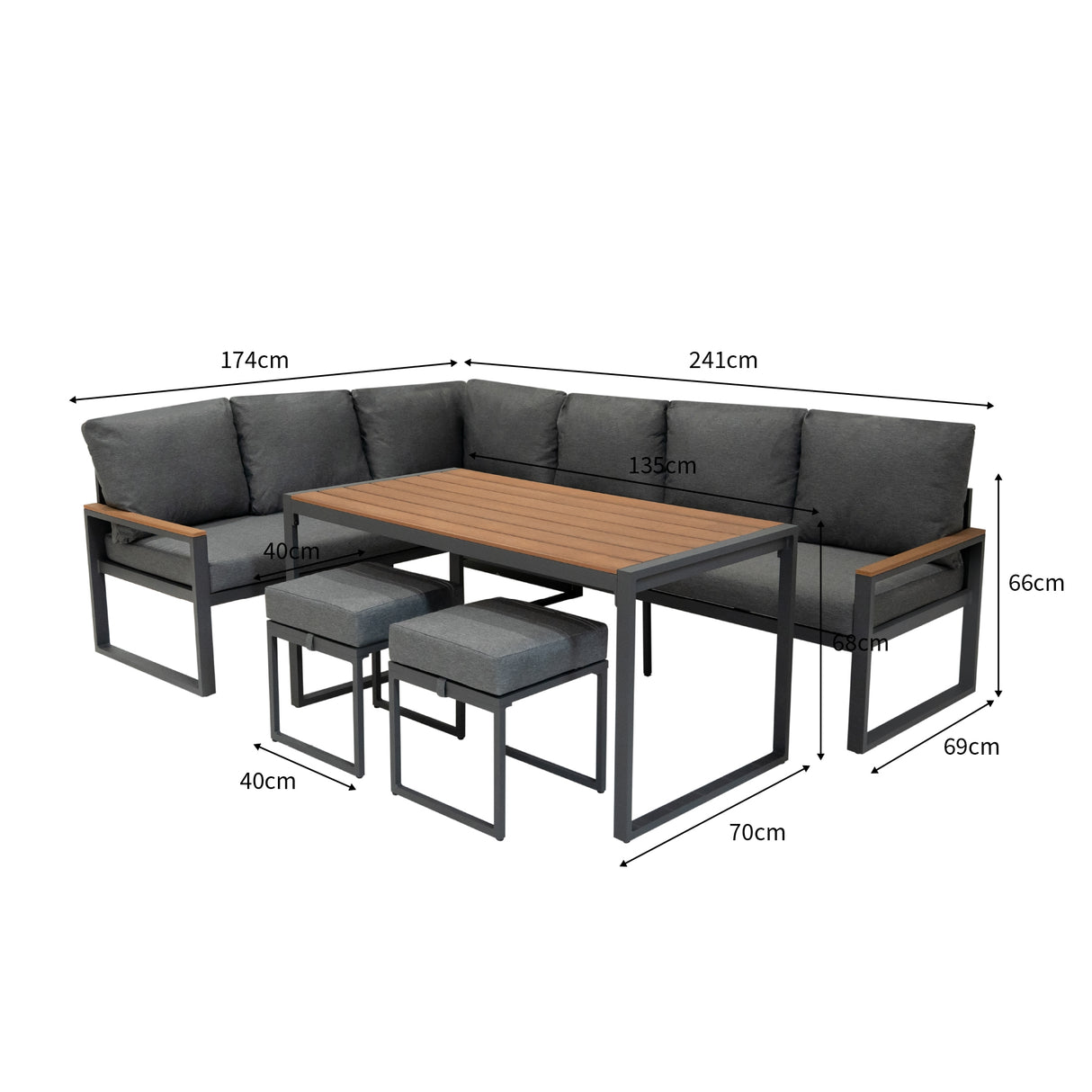 Aluminium Hoek Loungeset met Zwarte Rotan Opbergbox - Houteffect
