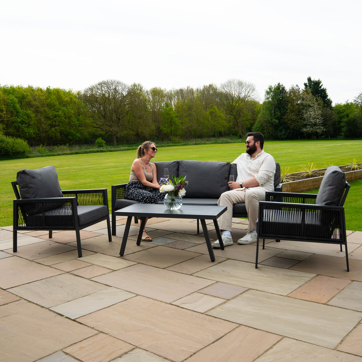 Aluminium 4-Delige Loungeset met Zwarte Rotan Opbergbox - Antraciet Grijs