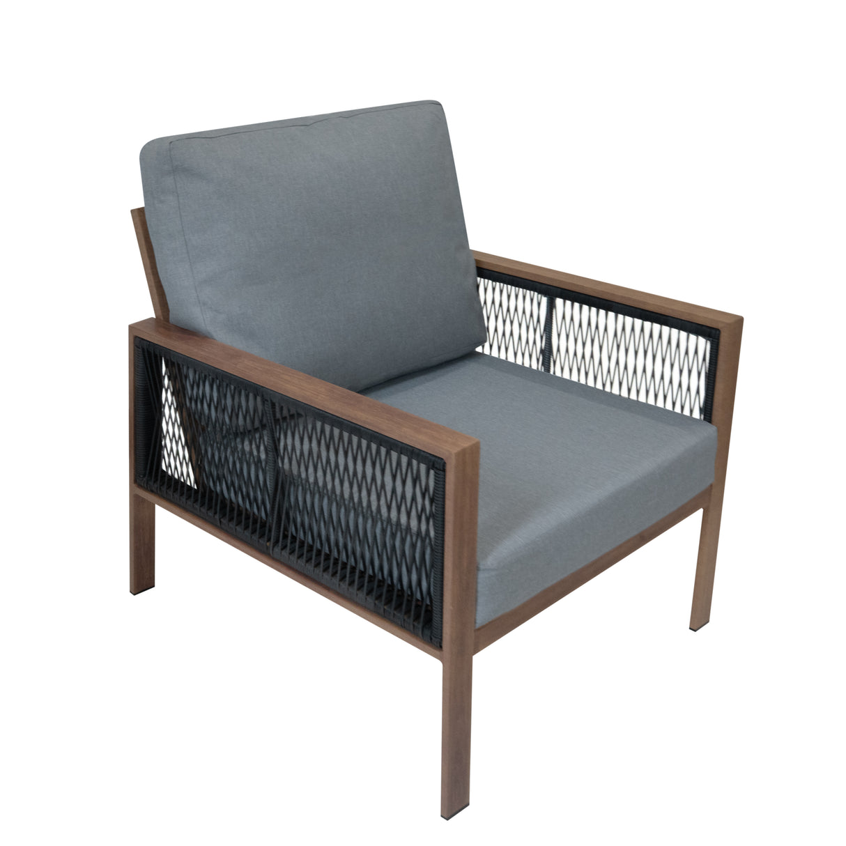 Aluminium 4-Delige Loungeset met Zwarte Rotan Opbergbox - Houteffect