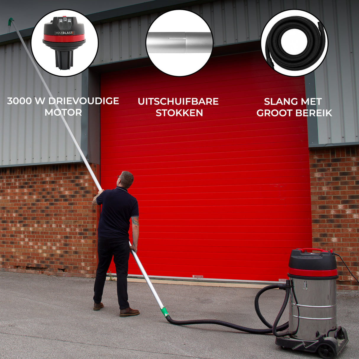 80L nat- en droog stofzuiger met Dakgootstofzuigerstangen & 5m vacuümslang