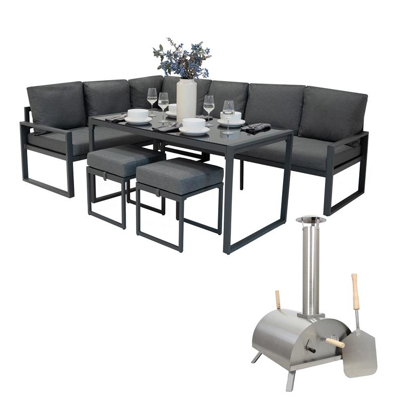 Tafelmodel Pizzaoven & Aluminium Hoek Loungeset - Antraciet Grijs