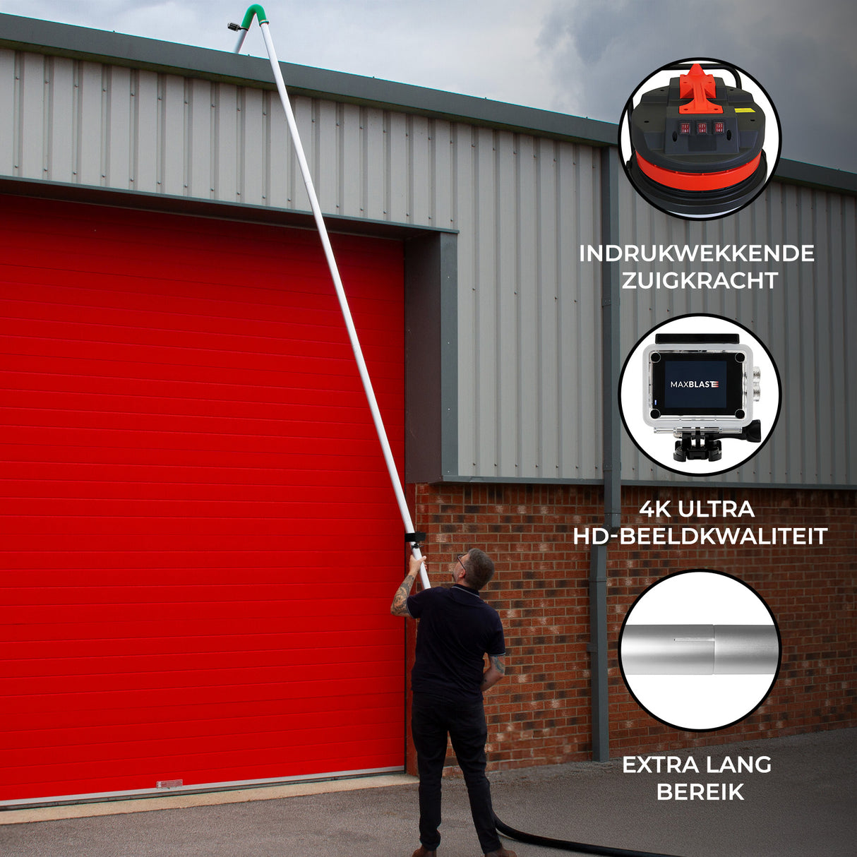 90L Nat- en Droog Stofzuiger met Dakgootstofzuigerstangen & Camera