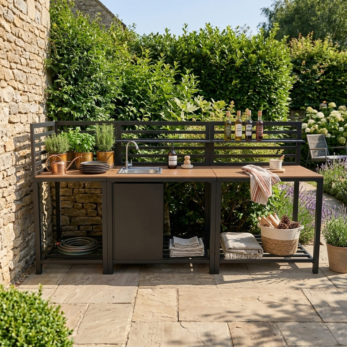 Aluminium & Hout 3-delige Buitenkeuken Set