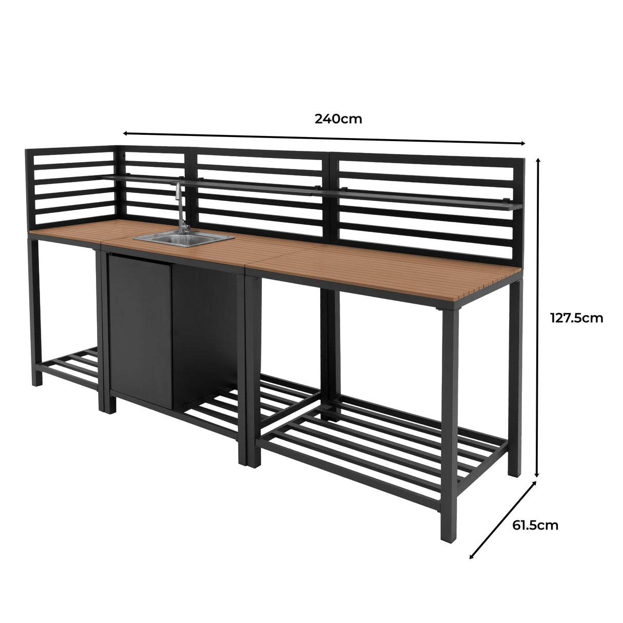 Aluminium & Hout 3-delige Buitenkeuken Set