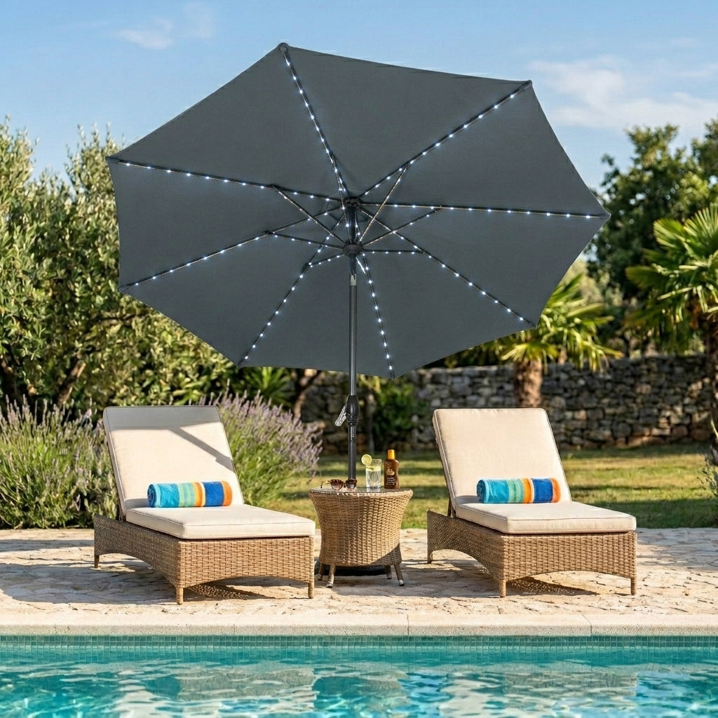 LED Kantelbare Stokparasol 2.7 m - Grijs