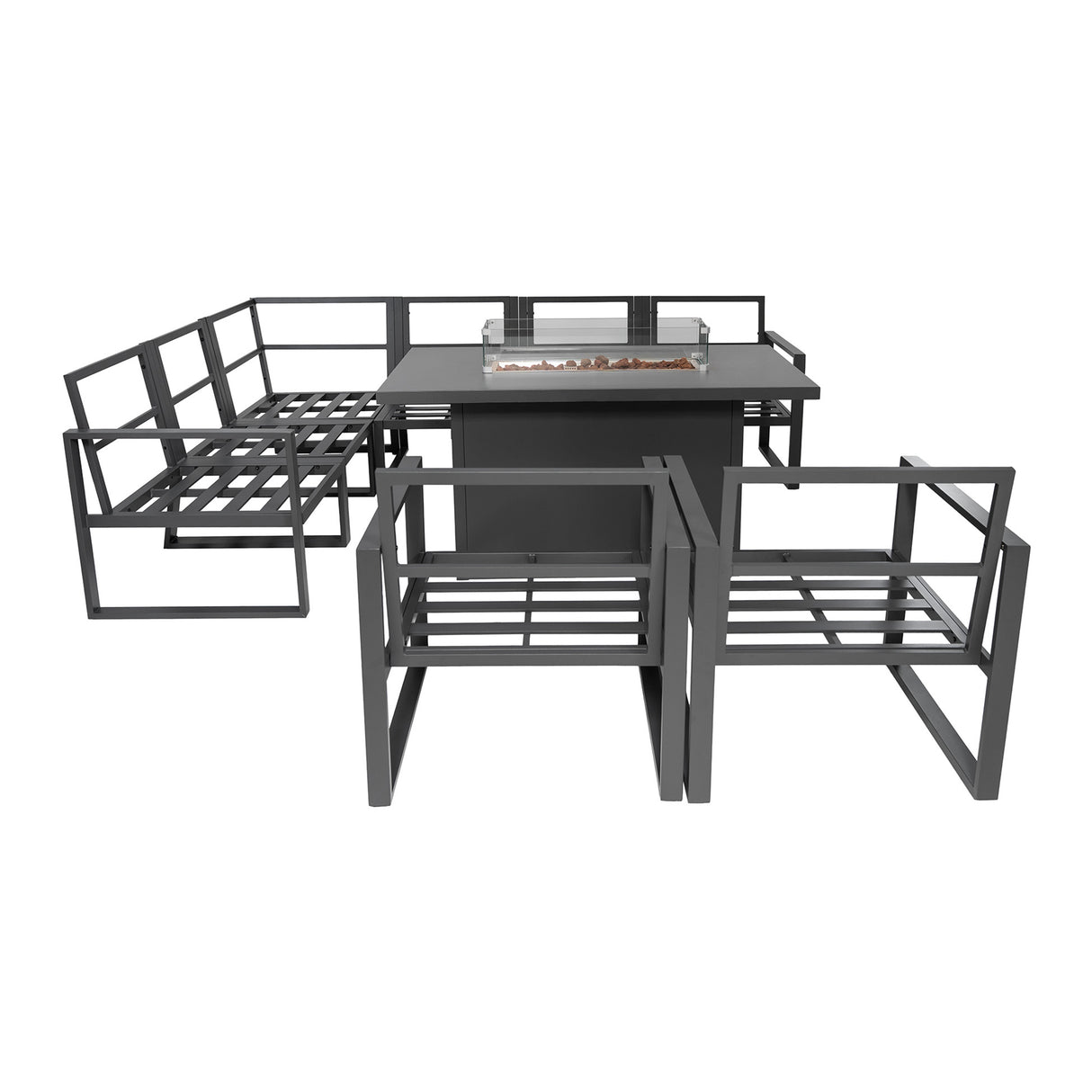Aluminium 7-zits Loungeset met Vuurtafel