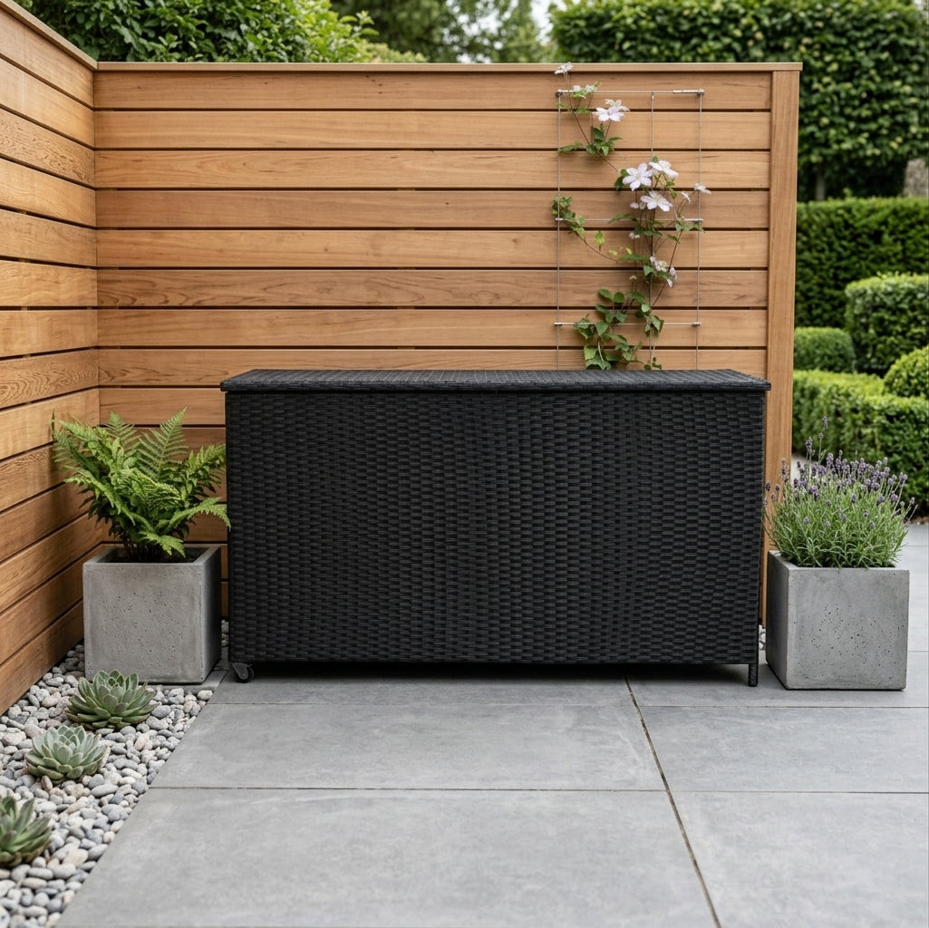 Rotan Kussen Opbergbox 700 L - Zwart