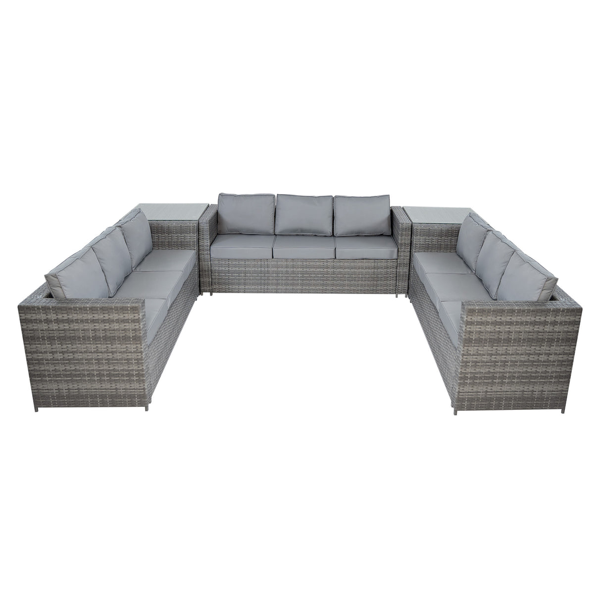 11-Zitplekken Rotan Loungeset met Vuurtafel - Grijs
