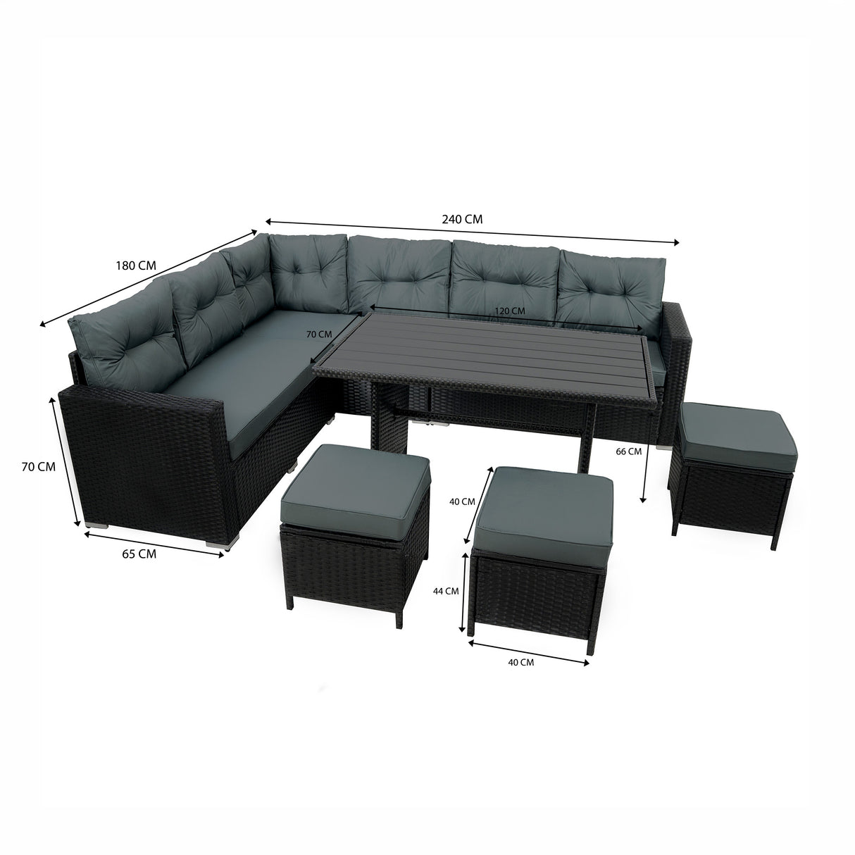 Rotan Hoek Loungeset met Polywood Eettafel - Zwart
