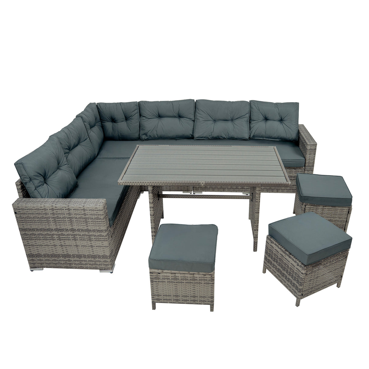 Rotan Hoek Loungeset met Polywood Eettafel - Grijs