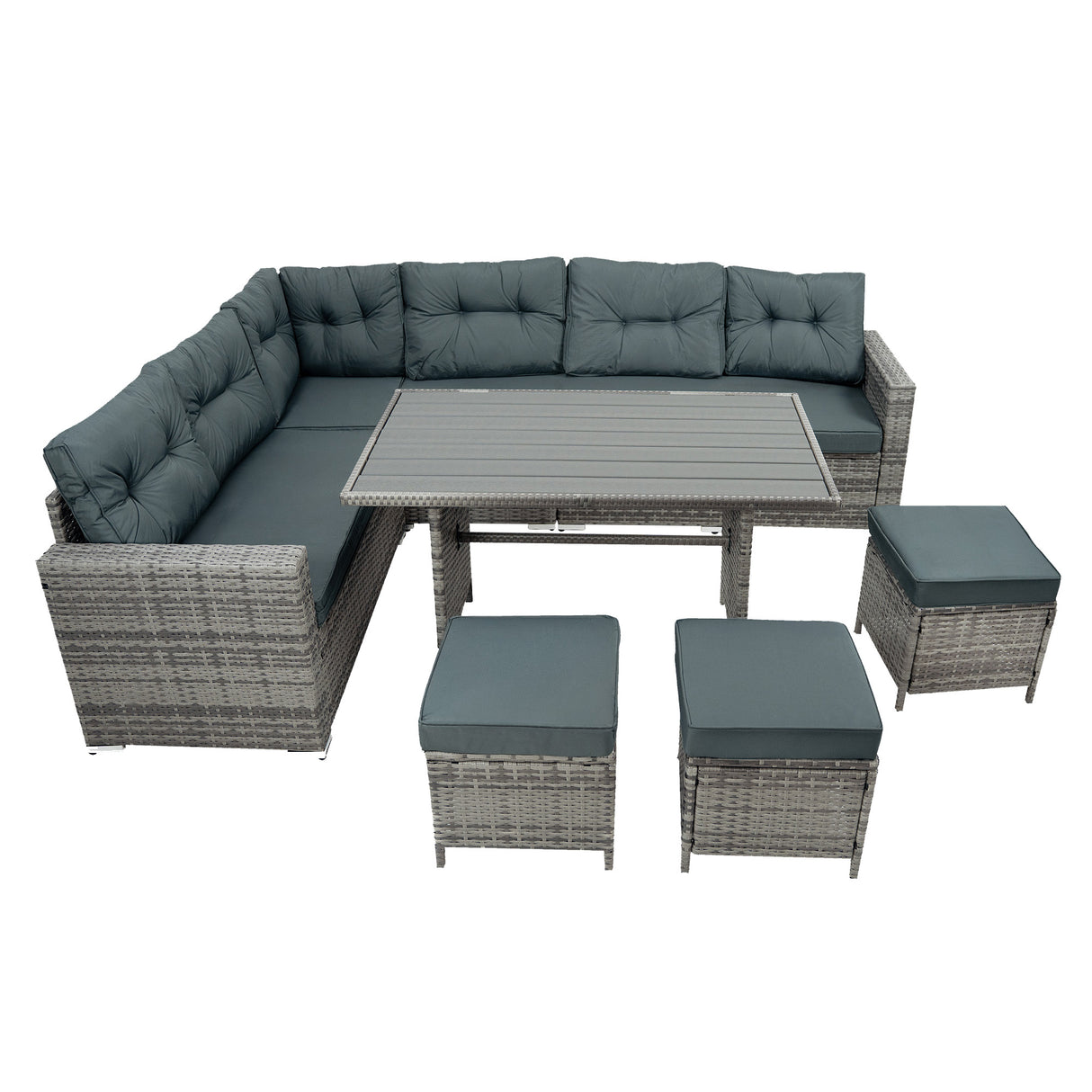 Rotan Hoek Loungeset met Polywood Eettafel - Grijs