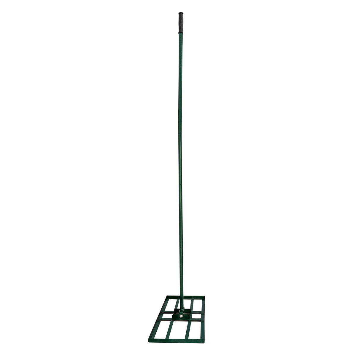 Groene 100 cm gazon egaliseerhark met een lange steel en een stevige, vlakke basis voor het egaliseren van grasvelden