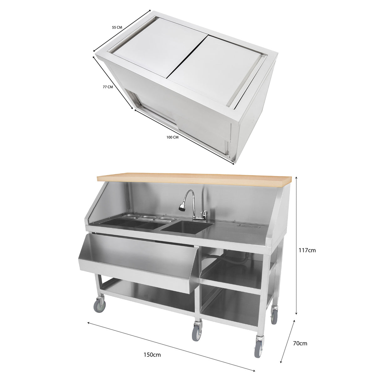 Mobiele cocktail bar station & opslagbak voor ijsblokjes - 1000 m