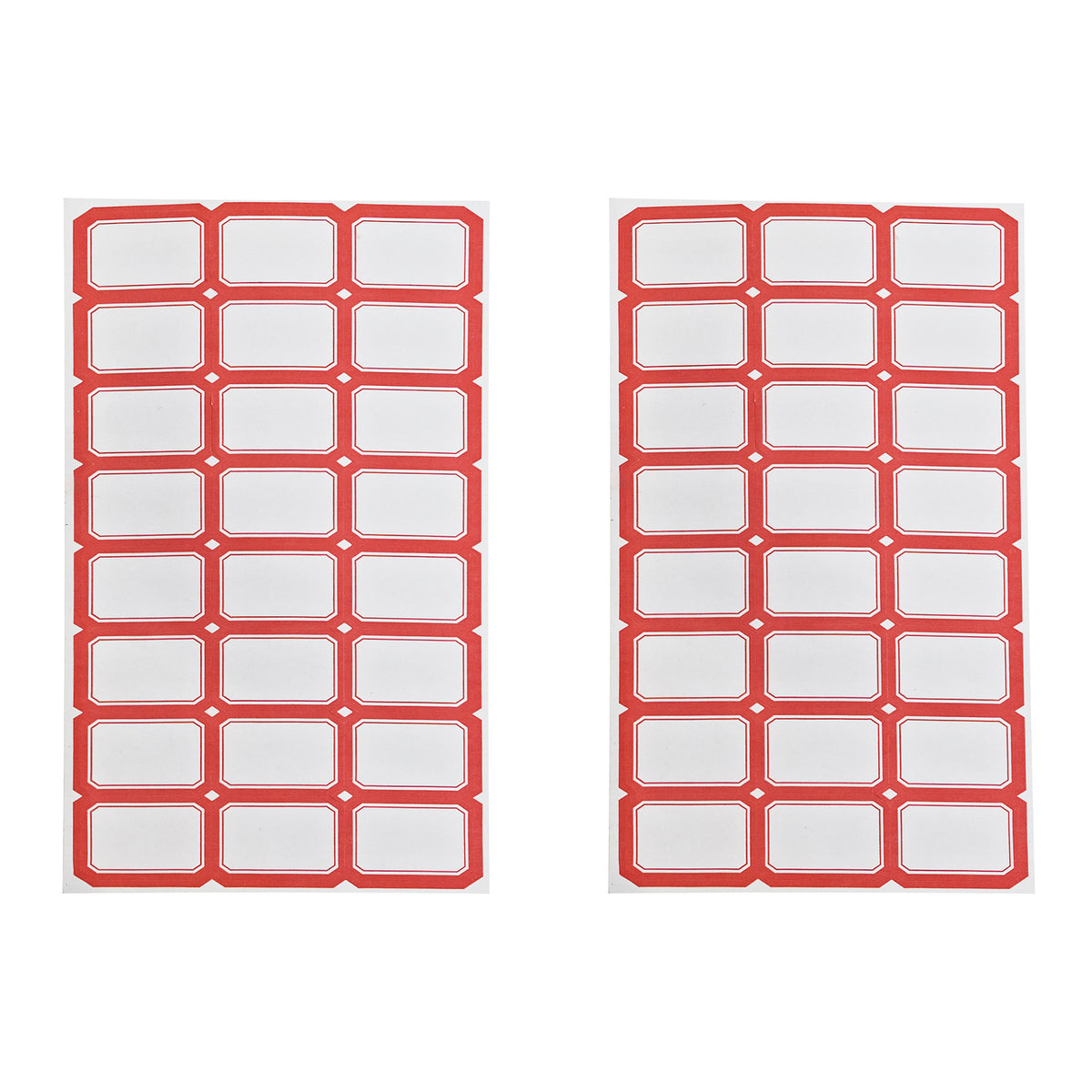 Rode etiketten op een witte achtergrond, met een rechthoekig ontwerp en afgeronde hoeken, ideaal voor organisatie en labeling