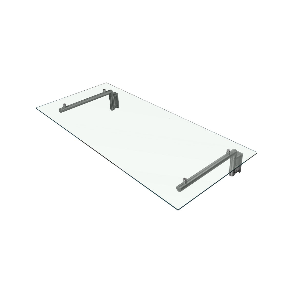 Transparante glazen luifel van 120cm breed en 80cm diep, met stijlvolle metalen bevestigingen en een moderne, strakke afwerking