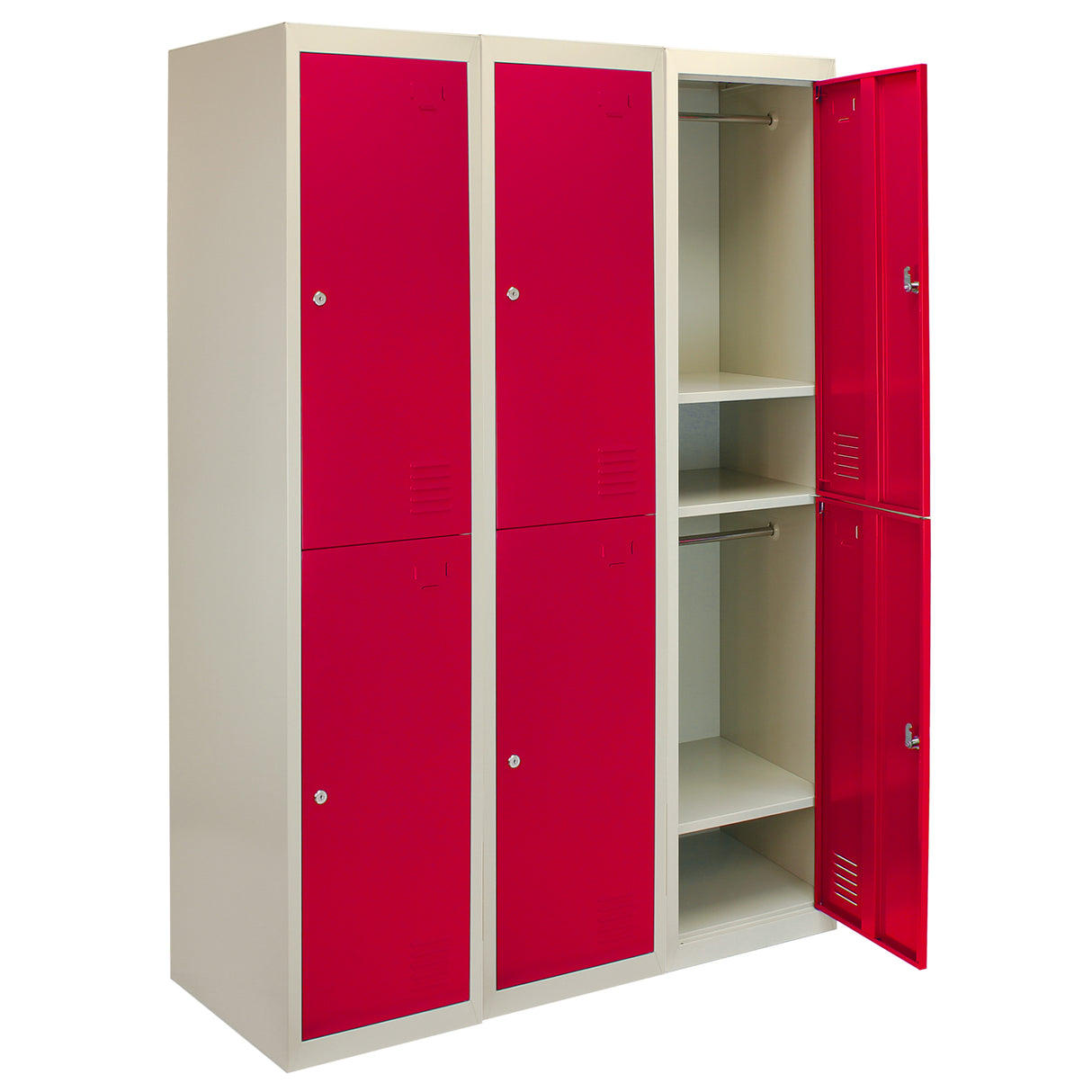 3 x Lockerkast Metaal - Rood - Tweedeurs - Flatpack