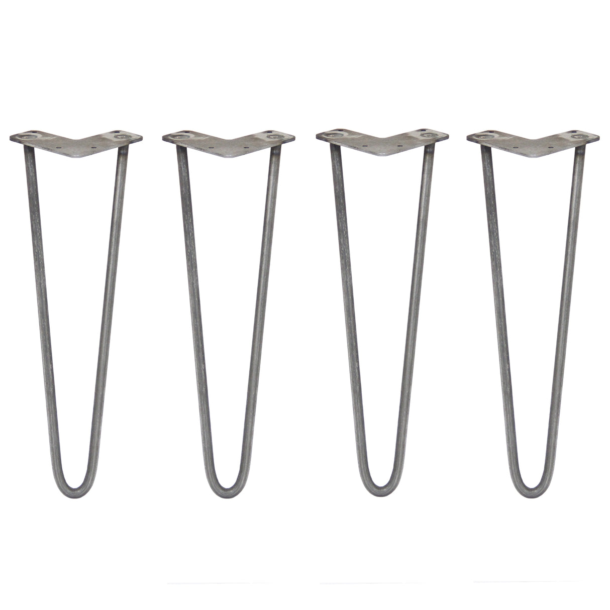 Vier ruwstalen hairpin tafelpoten van 40,6 cm met een slanke, gebogen vorm en stevige bevestigingsplaten voor meubels