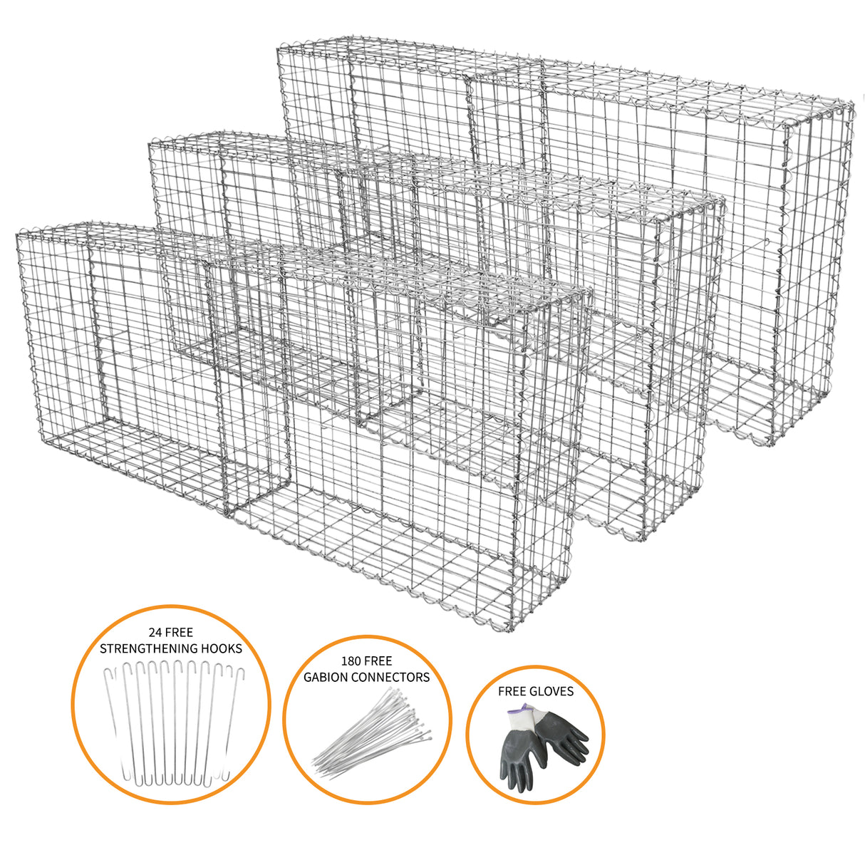 Schanskorf muur - Set: 6 - afmetingen: 100x80x30 cm