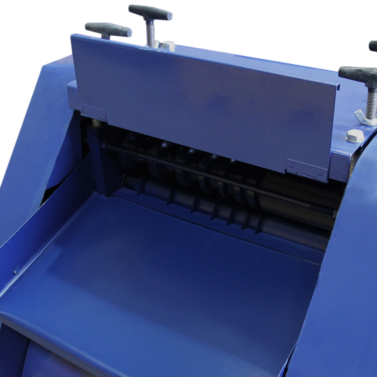 Automatische kabelstripmachine in diepblauwe kleur, met een stevige metalen constructie en een brede opening voor kabels tot 55 mm