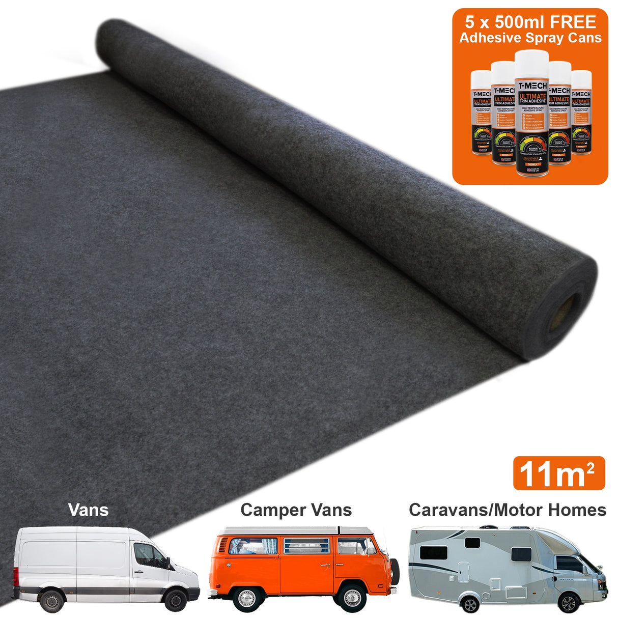 Van Tapijt Bekleding / Antraciet Donkergrijs & 5 Lijm Blikken