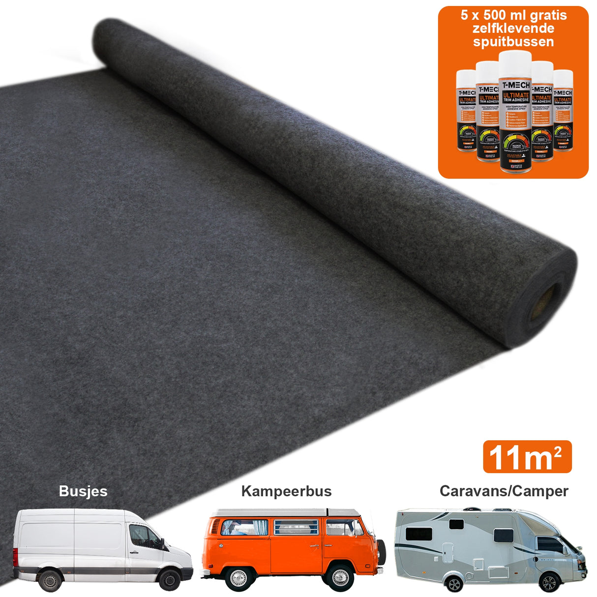 Van Tapijt Bekleding / Antraciet Donkergrijs & 5 Lijm Blikken