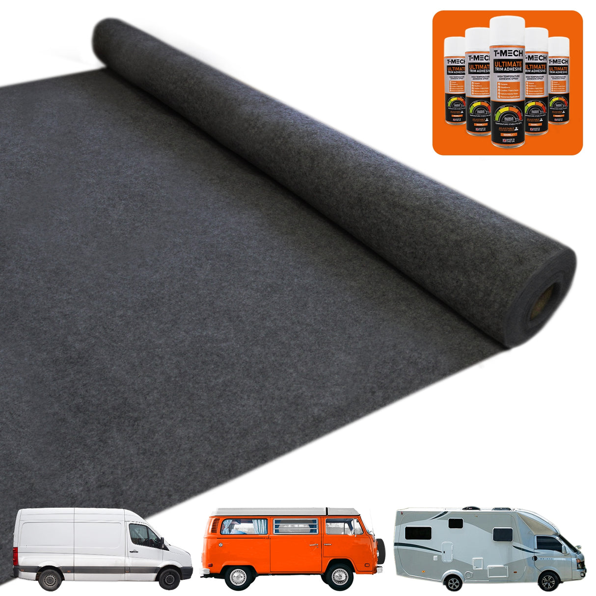 Van Tapijt Bekleding / Antraciet Donkergrijs & 5 Lijm Blikken