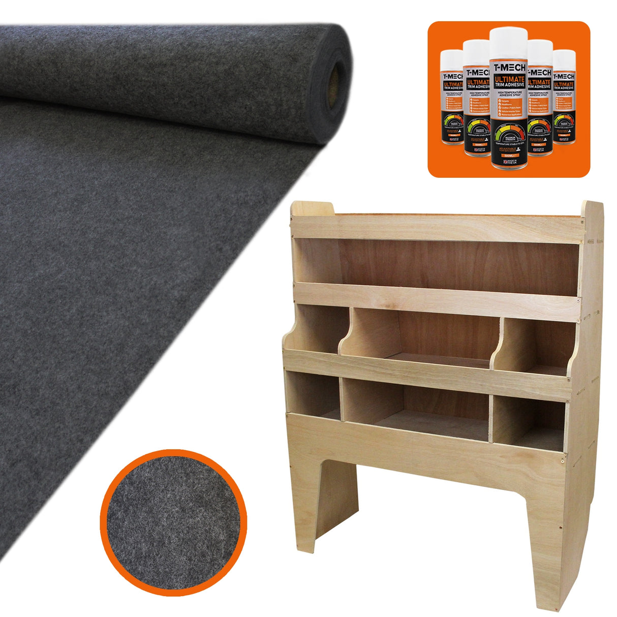 11m² Antraciet Bestelwagenbekleding, Lijm & VW Transporter Rek
